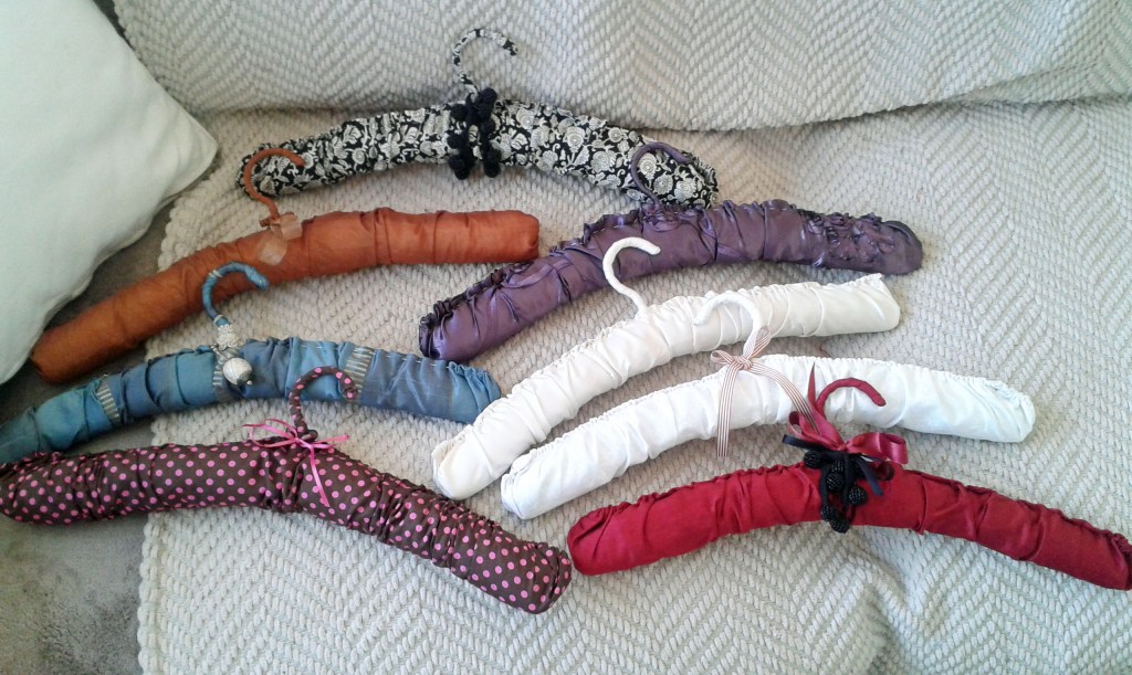 The end results - a gorgeous assortment of homemade coat hangers.