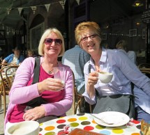 Sue Badcock and Wendy Allen enjoy a little coffee break in Tavistock.