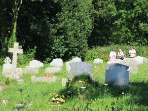 Mary Venn, Sue Badcock and Alison Latham in the church yard