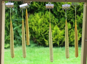 The beautiful honey-scented beeswax candles we made