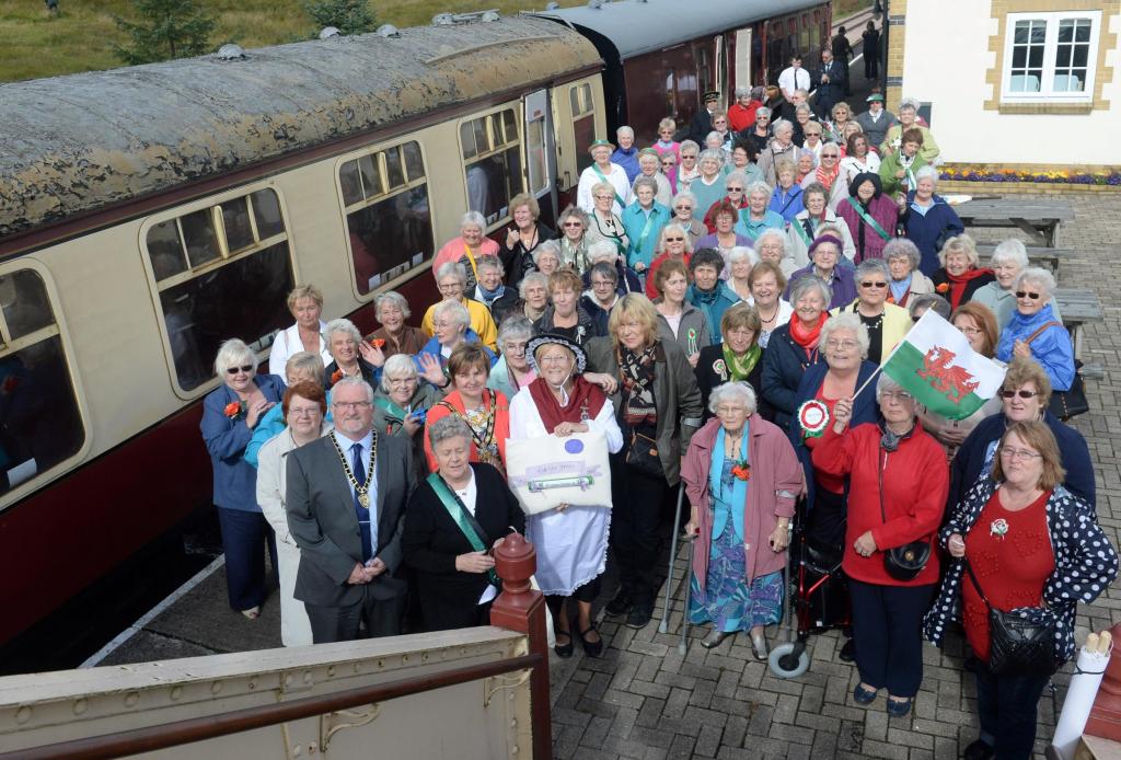 Members of the Gwent Federation prepare to take the centenary baton on the train from Furnace Sidings to the Big Pit in Blaenavon.