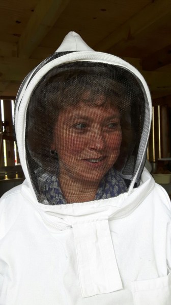Julie looks at home in her bee-suit!